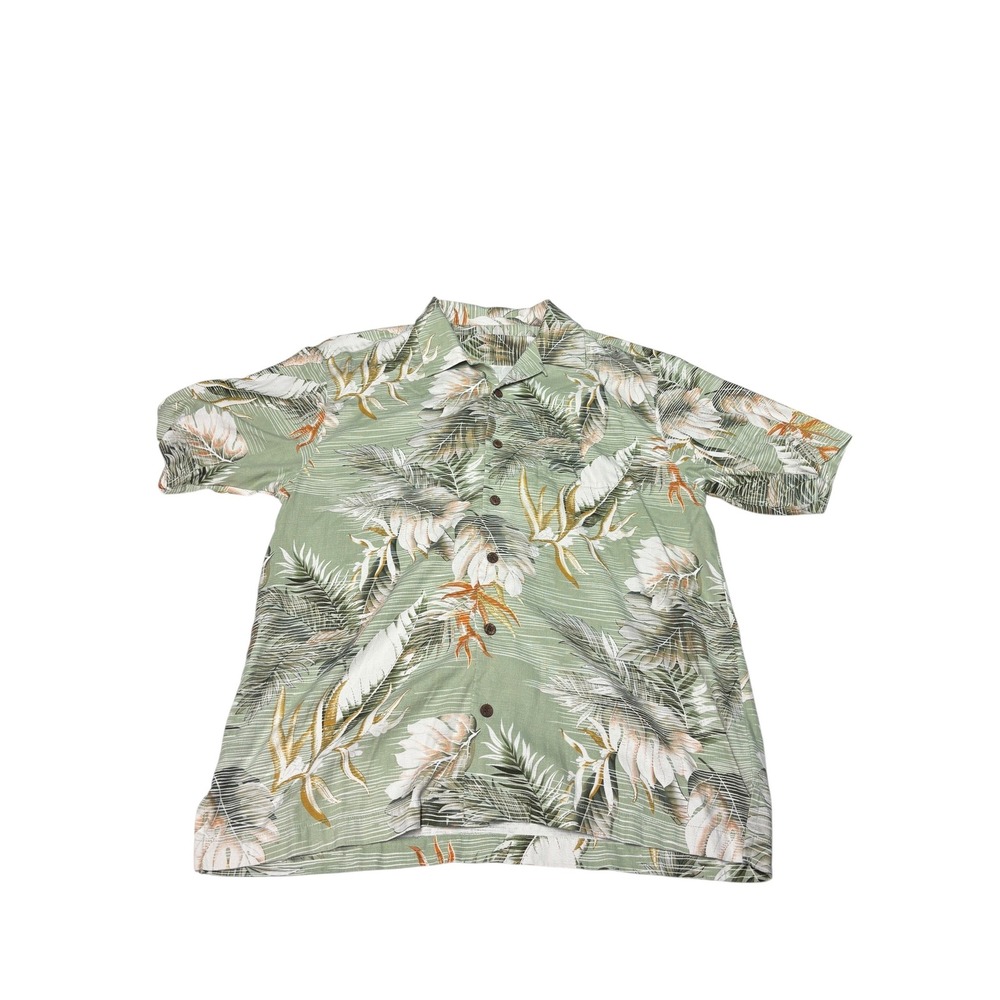Tommy‎ Bahama Mens Large 100% Hawaiian Silk Tropical Leaf Print Shirt Sage Green
